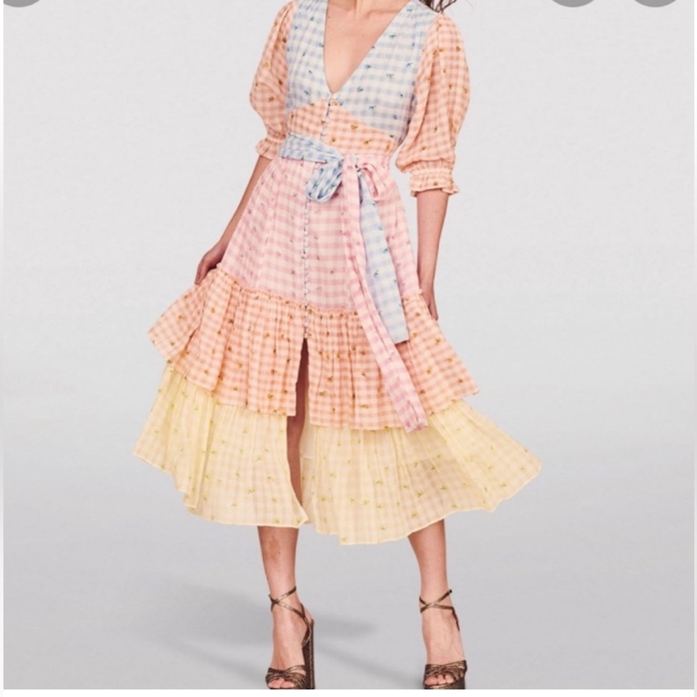 LoveShackFancy Midi Tiered Ollie Patchwork Dress Size 6